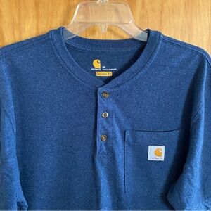 Carhartt K84 Workwear Mens Henley Shirt M Original Fit Pocket Button Navy Blue